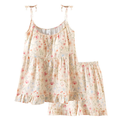 Ensemble pyjama en coton fleuri avec short caraco