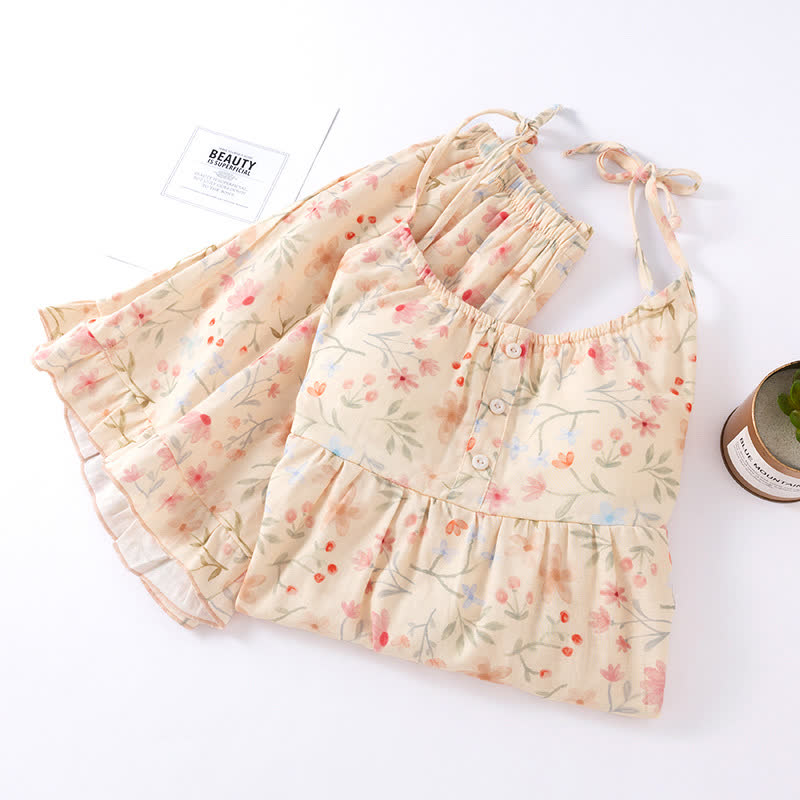 Ensemble pyjama en coton fleuri avec short caraco