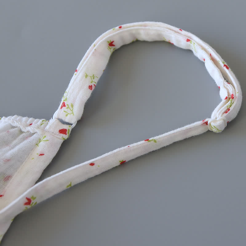 Chemise de nuit caraco en gaze de coton rouge à motif floral