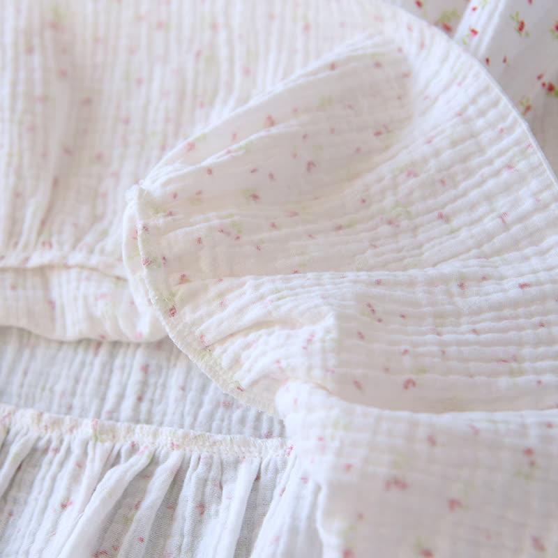 Chemise de nuit caraco en gaze de coton rouge à motif floral