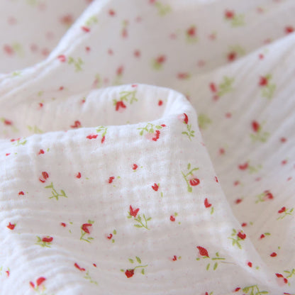 Chemise de nuit caraco en gaze de coton rouge à motif floral