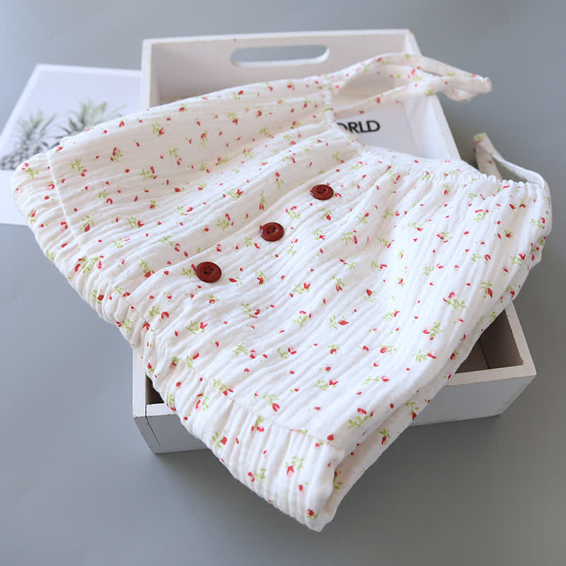 Chemise de nuit caraco en gaze de coton rouge à motif floral