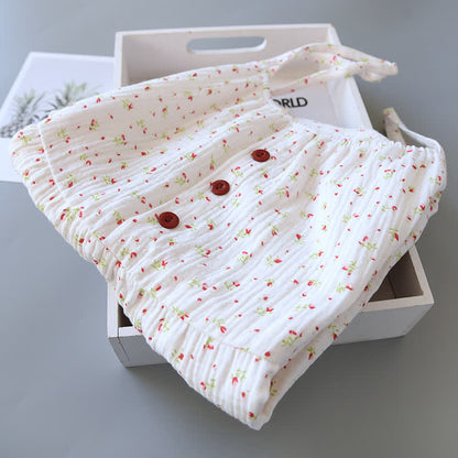 Chemise de nuit caraco en gaze de coton rouge à motif floral