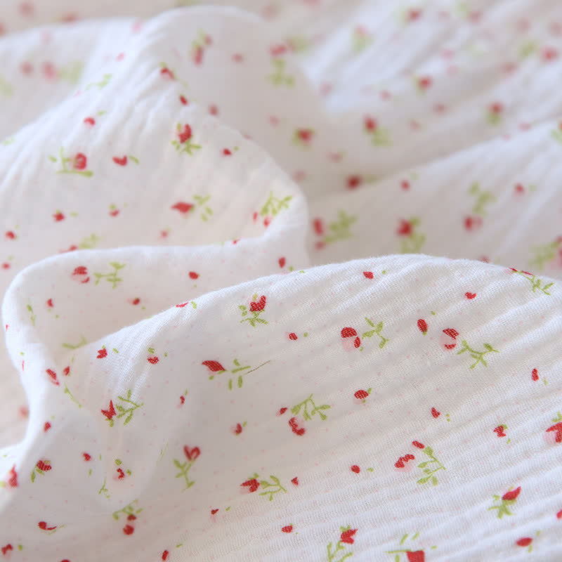 Chemise de nuit caraco en gaze de coton rouge à motif floral