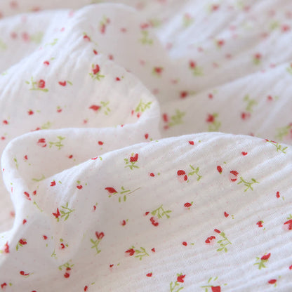 Chemise de nuit caraco en gaze de coton rouge à motif floral