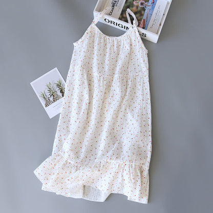 Chemise de nuit caraco en gaze de coton rouge à motif floral