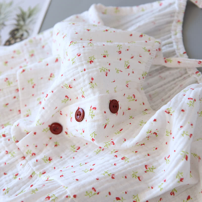 Chemise de nuit caraco en gaze de coton rouge à motif floral
