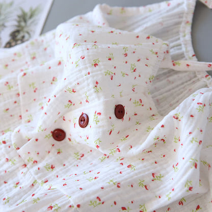 Chemise de nuit caraco en gaze de coton rouge à motif floral