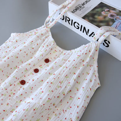 Chemise de nuit caraco en gaze de coton rouge à motif floral