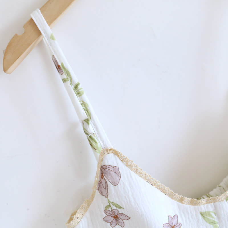 Chemise de nuit camisole en coton matelassé imprimé violet
