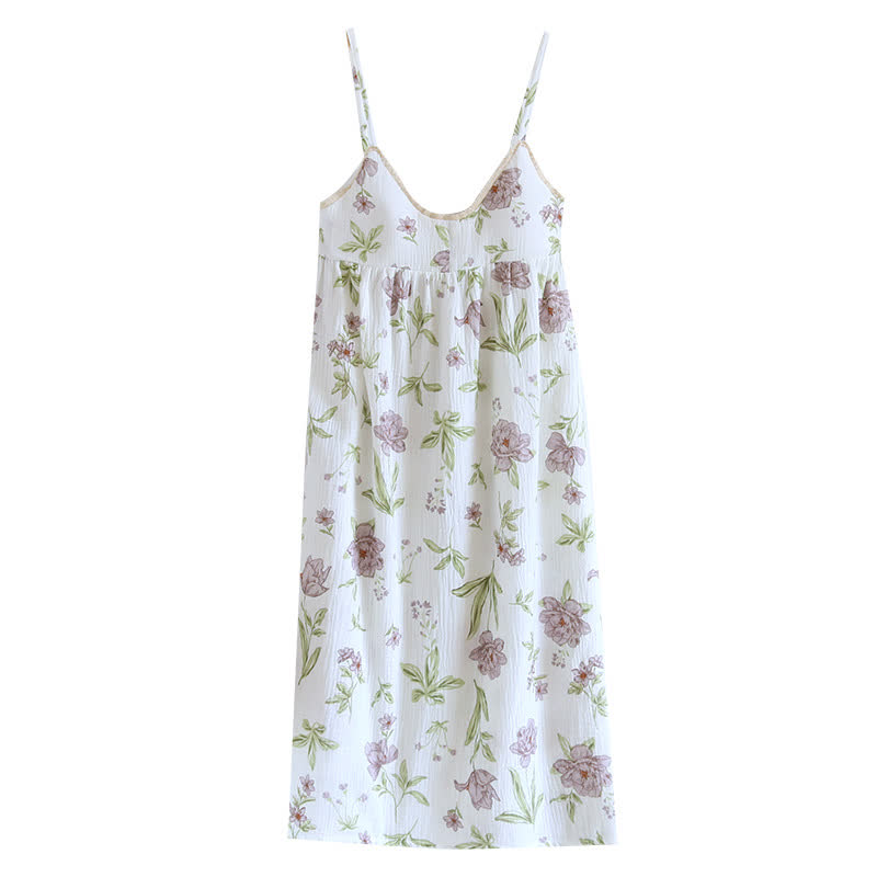 Chemise de nuit camisole en coton matelassé imprimé violet