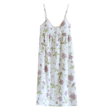 Chemise de nuit camisole en coton matelassé imprimé violet