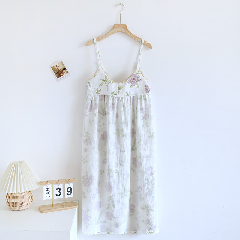 Chemise de nuit camisole en coton matelassé imprimé violet