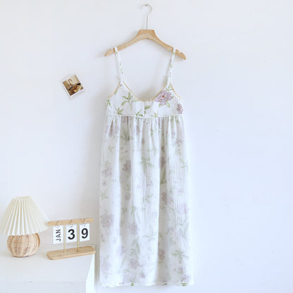 Chemise de nuit camisole en coton matelassé imprimé violet