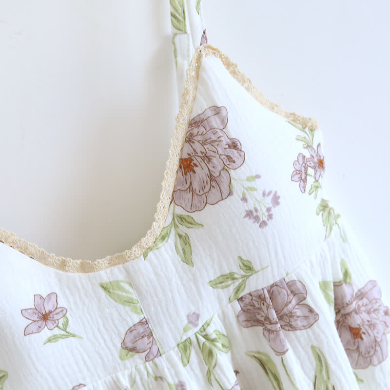 Chemise de nuit camisole en coton matelassé imprimé violet