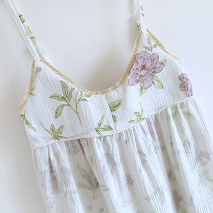 Chemise de nuit camisole en coton matelassé imprimé violet