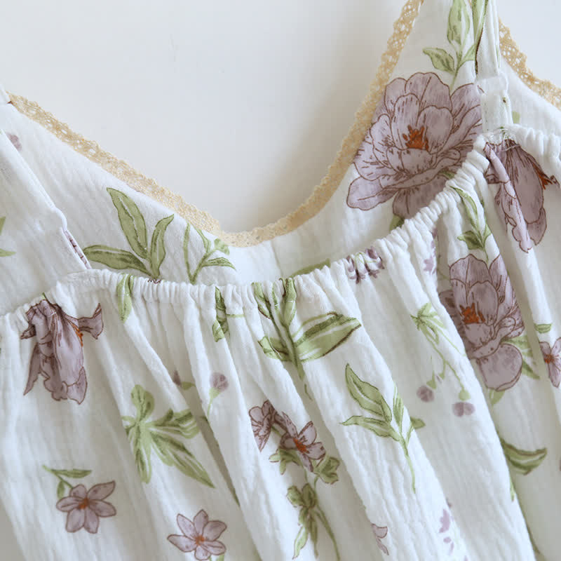 Chemise de nuit camisole en coton matelassé imprimé violet