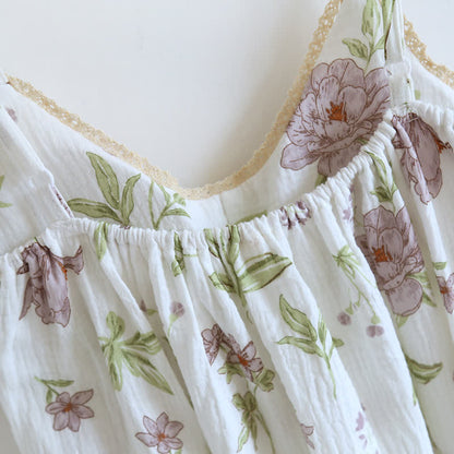 Chemise de nuit camisole en coton matelassé imprimé violet