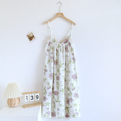 Chemise de nuit camisole en coton matelassé imprimé violet