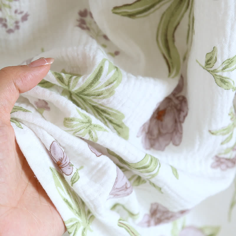 Chemise de nuit camisole en coton matelassé imprimé violet