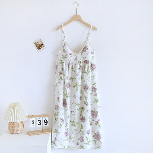 Chemise de nuit camisole en coton matelassé imprimé violet