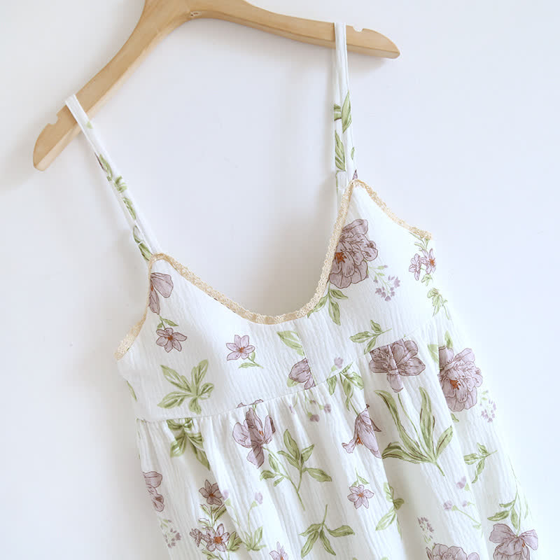 Chemise de nuit camisole en coton matelassé imprimé violet