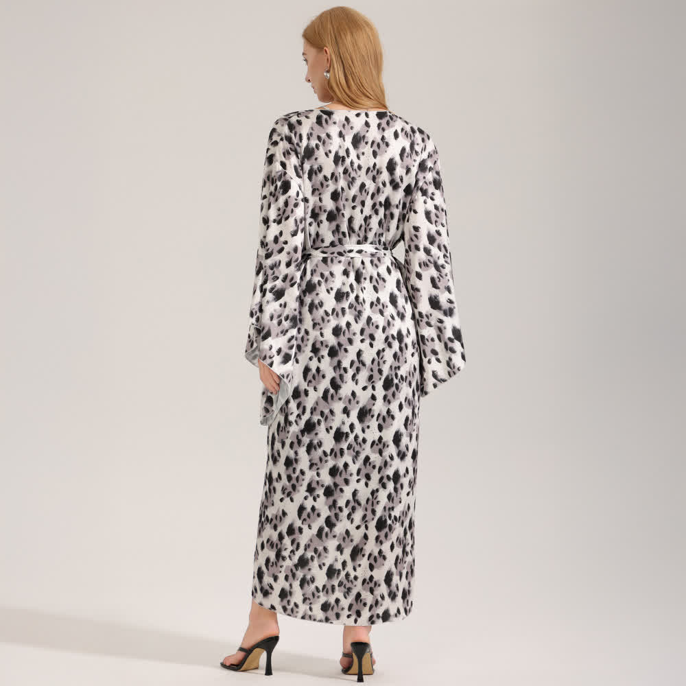 Peignoir kimono noir à imprimé léopard