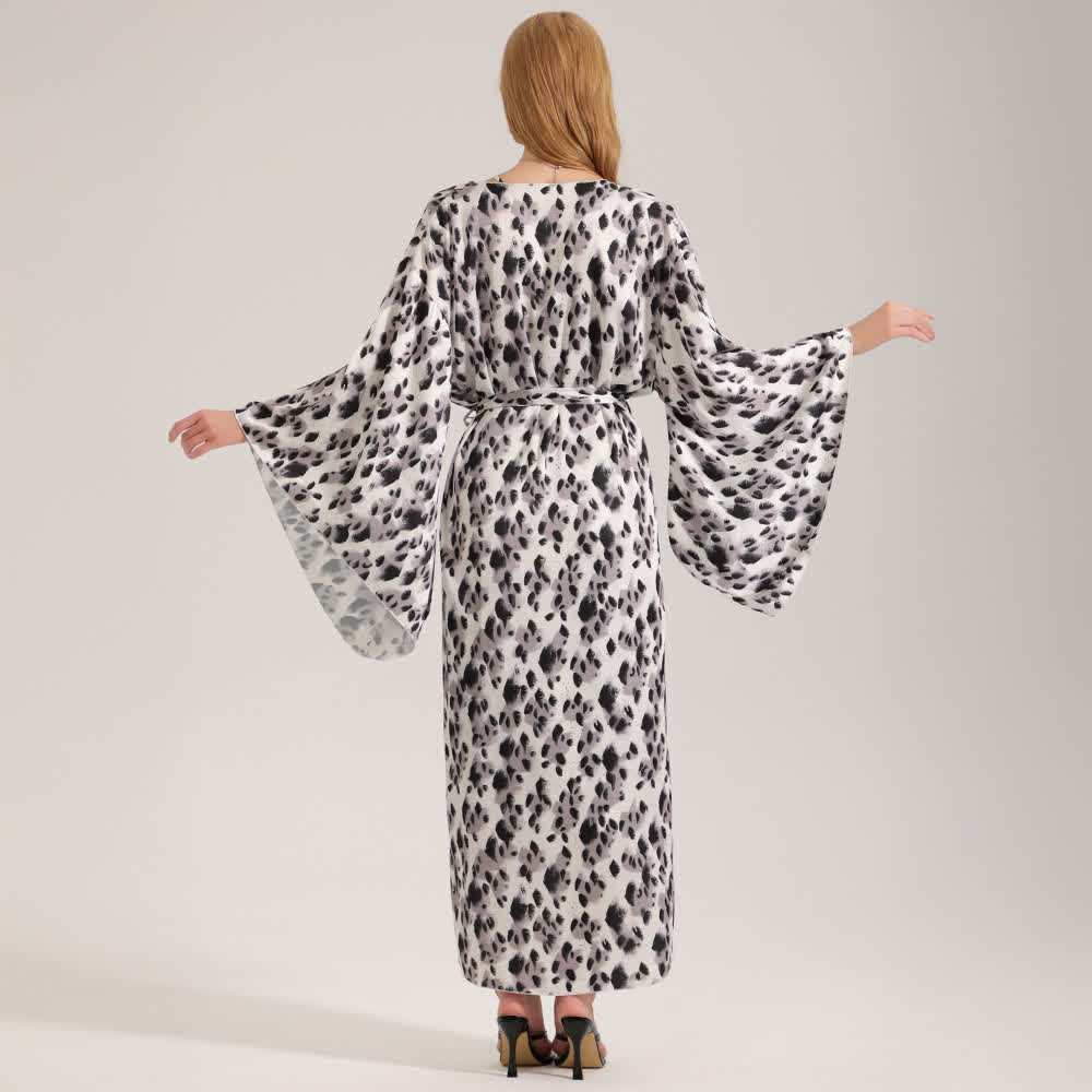 Peignoir kimono noir à imprimé léopard