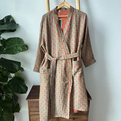 Kimono en coton orange à imprimé monstera