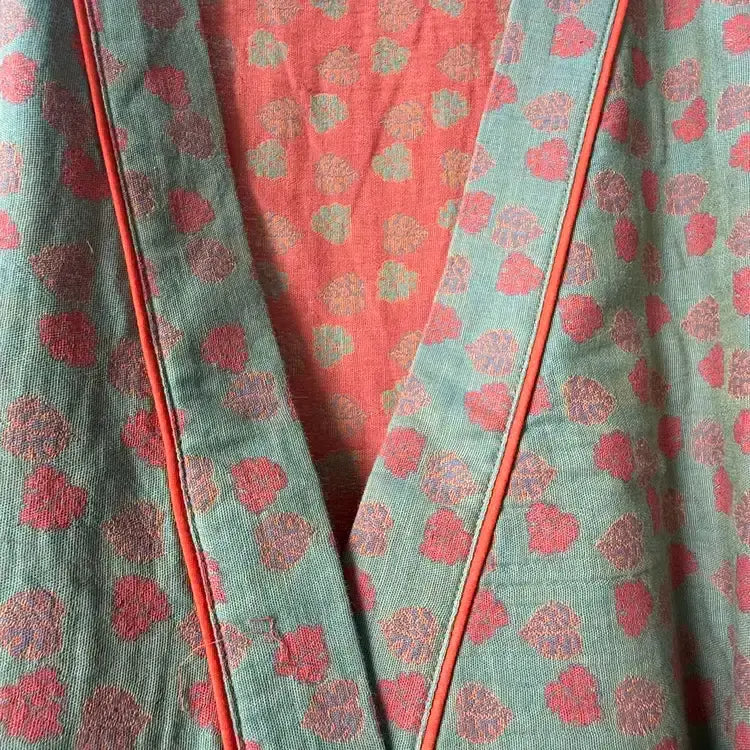 Kimono en coton orange à imprimé monstera