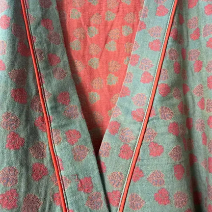 Kimono en coton orange à imprimé monstera