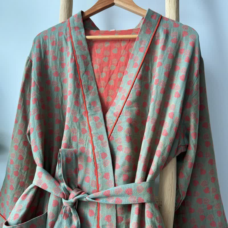 Kimono en coton orange à imprimé monstera