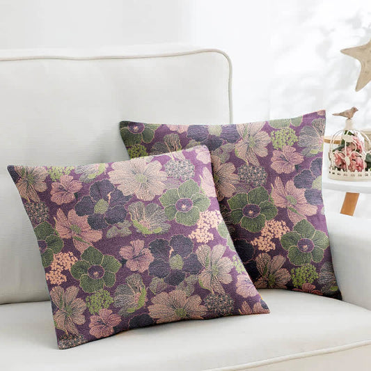 Taies d'oreiller carrées en coton jacquard motif fleur de pêcher (2 pièces) - 45 cm x 45 cm - image 0