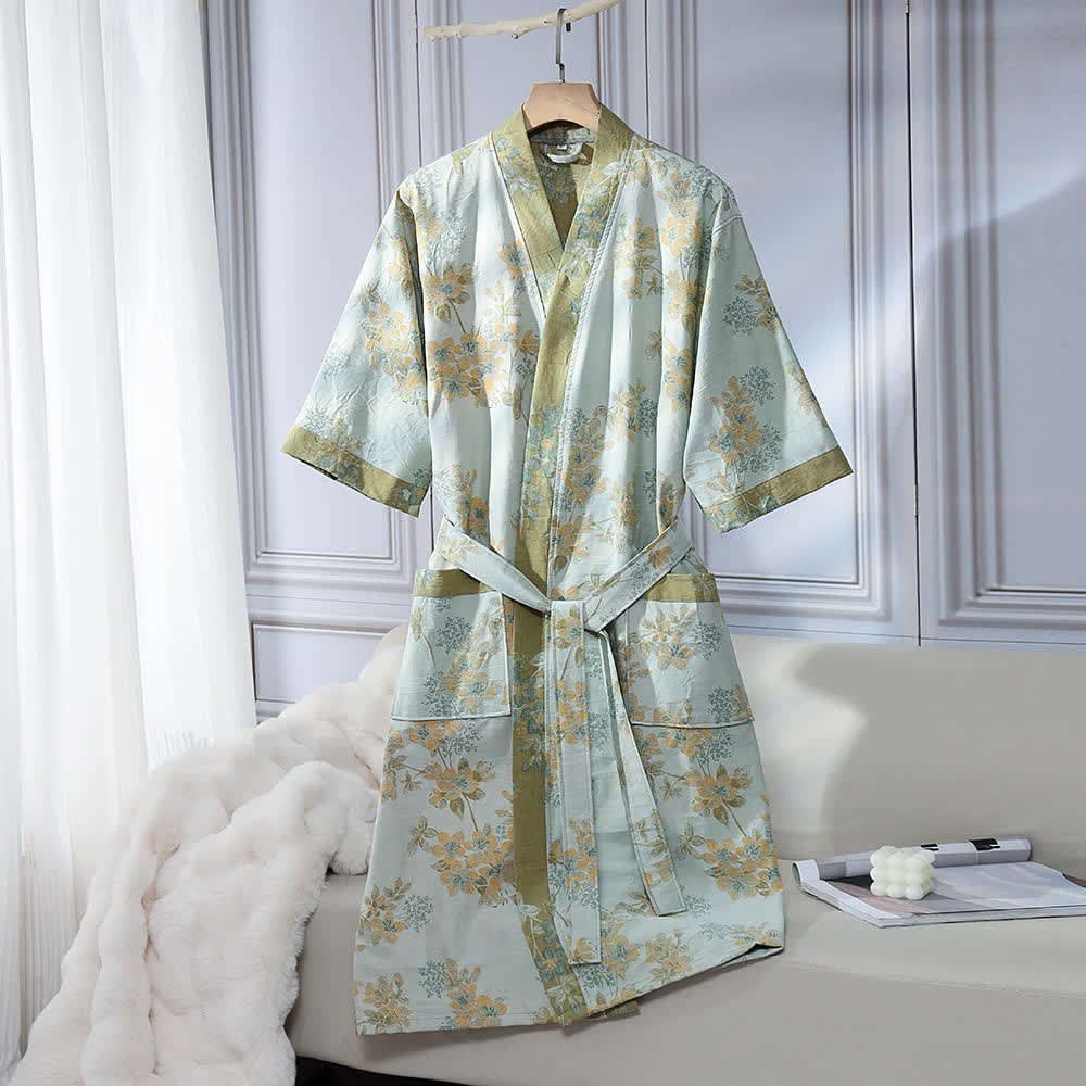 Peignoir unisexe en gaze de coton fleur de pêcher