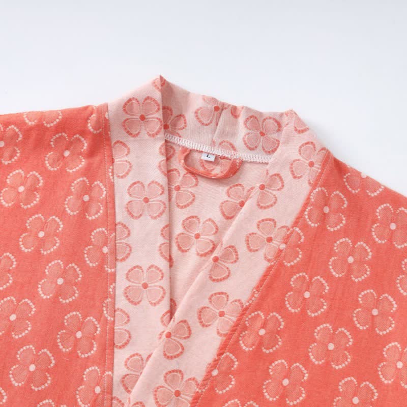 Peignoir kimono en gaze de coton avec trèfle à quatre feuilles