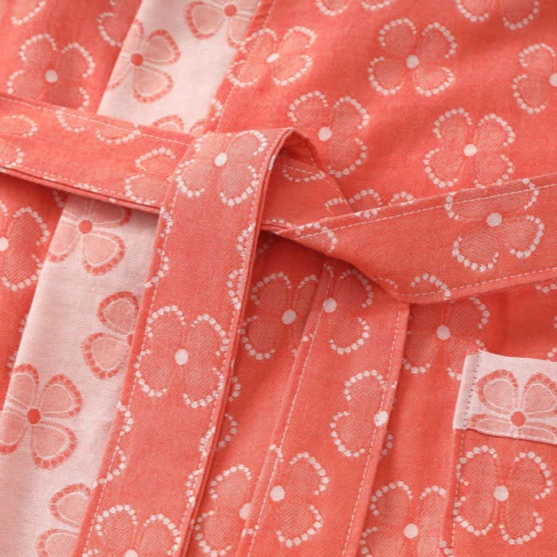 Peignoir kimono en gaze de coton avec trèfle à quatre feuilles