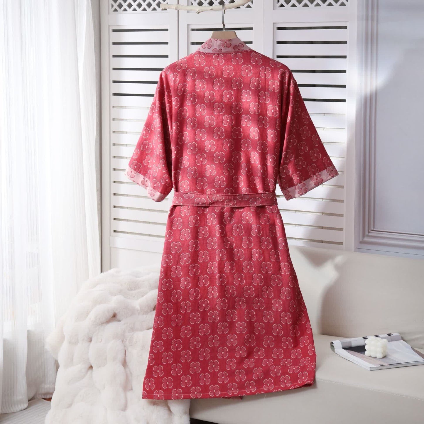 Peignoir kimono en gaze de coton avec trèfle à quatre feuilles