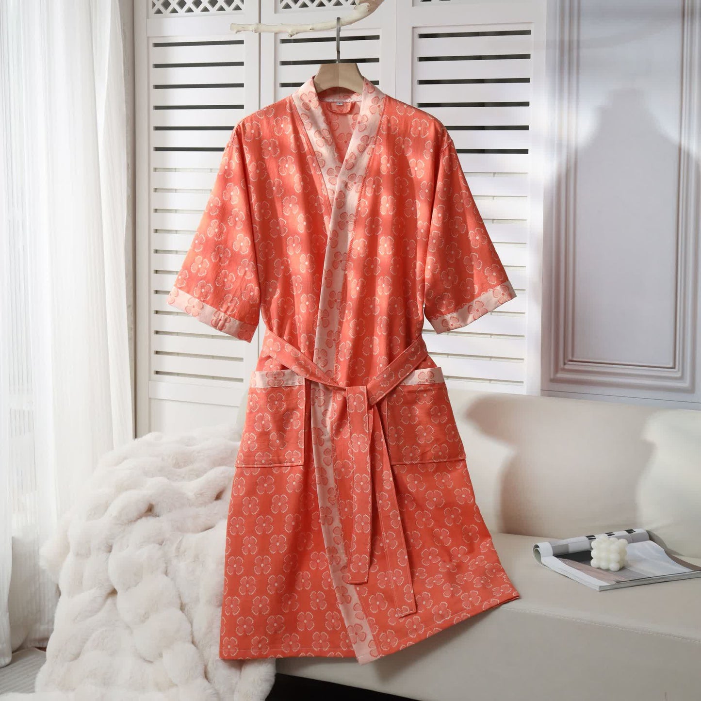 Peignoir kimono en gaze de coton avec trèfle à quatre feuilles