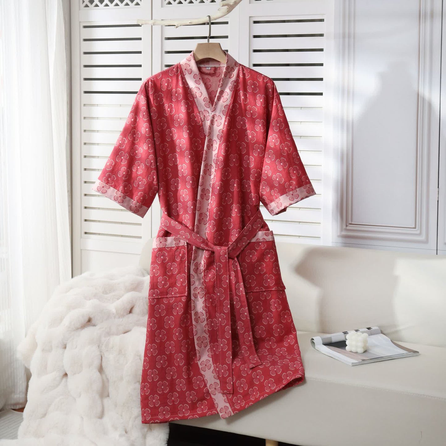 Peignoir kimono en gaze de coton avec trèfle à quatre feuilles