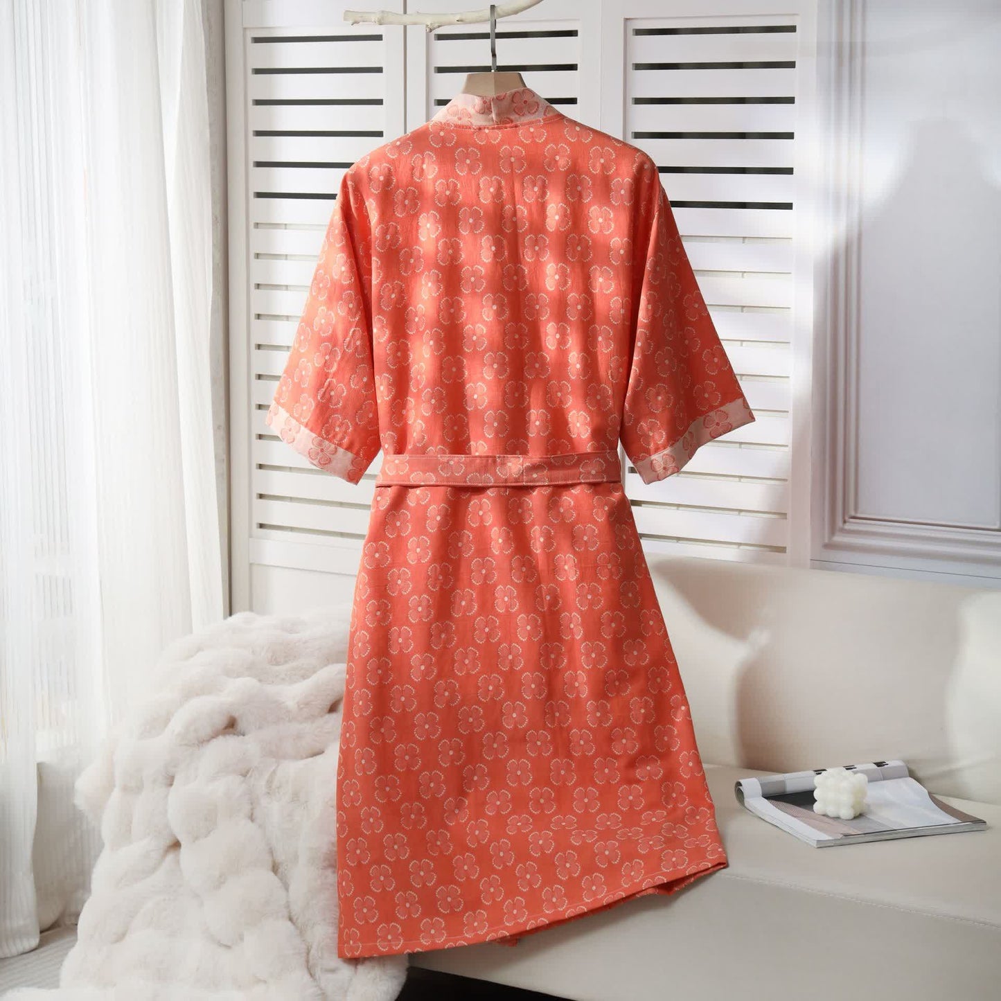 Peignoir kimono en gaze de coton avec trèfle à quatre feuilles