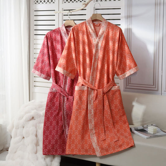Peignoir kimono en gaze de coton avec trèfle à quatre feuilles