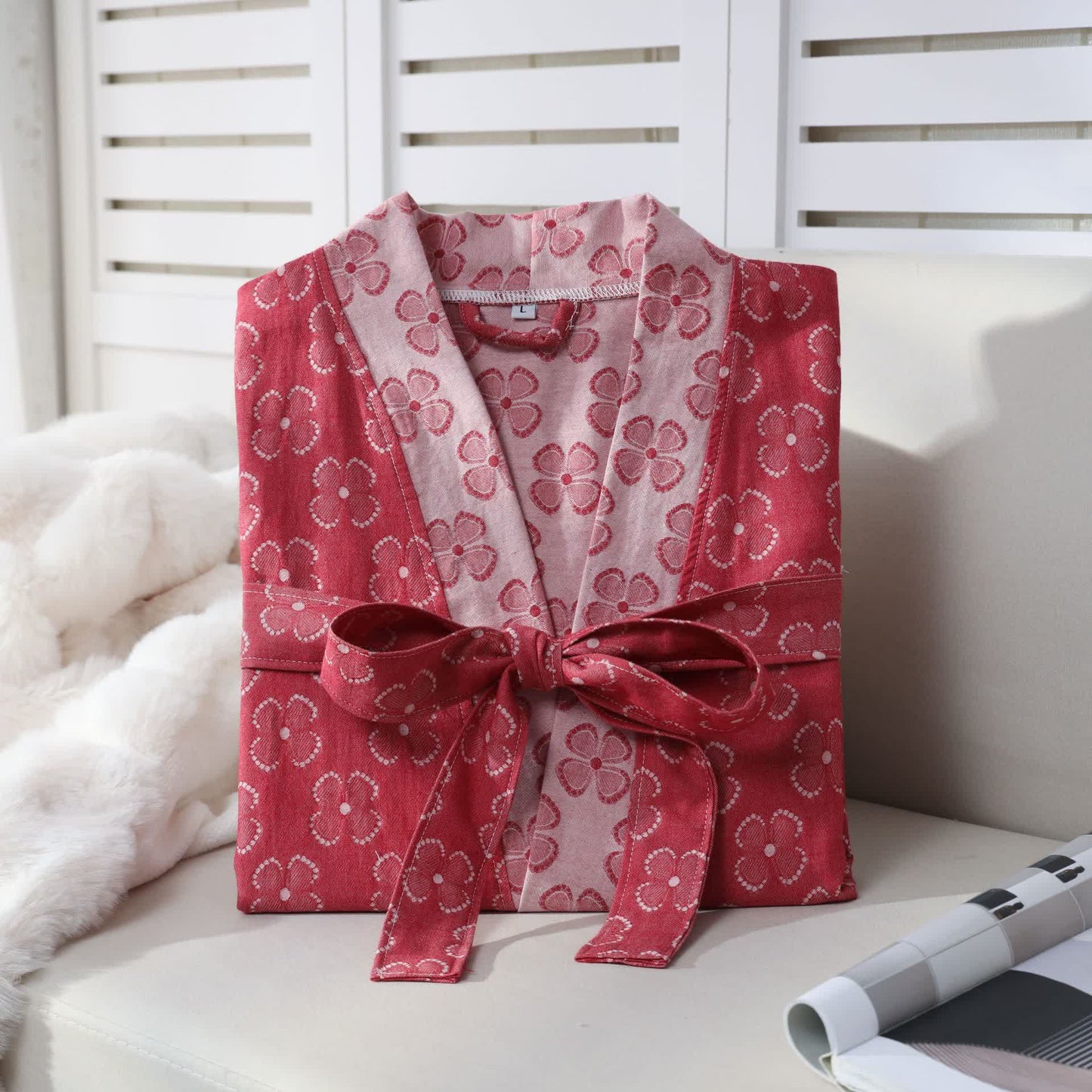 Peignoir kimono en gaze de coton avec trèfle à quatre feuilles
