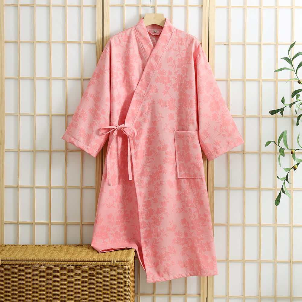 Peignoir kimono discret à motif floral et poche - Rose - XL - image 8