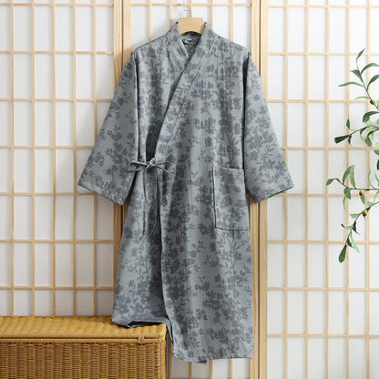 Peignoir kimono discret à motif floral et poche - Gris - XL - image 2
