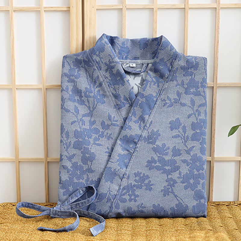 Peignoir kimono discret à motif floral et poche - image 5