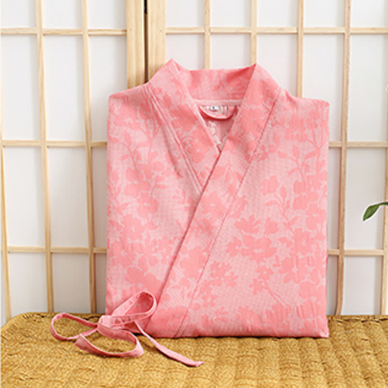 Peignoir kimono discret à motif floral et poche - image 9