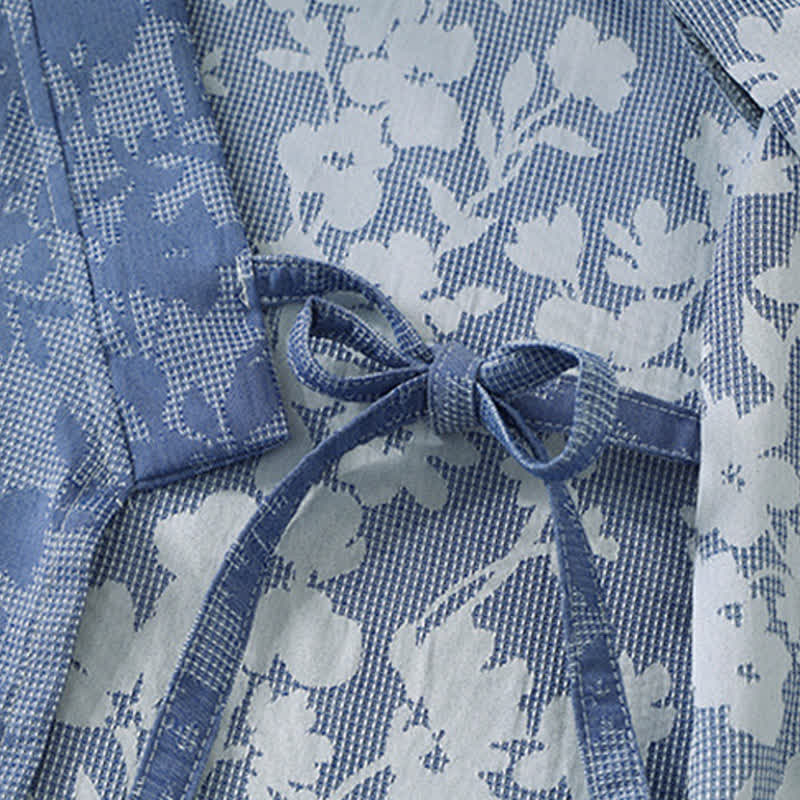 Peignoir kimono discret à motif floral et poche - image 7