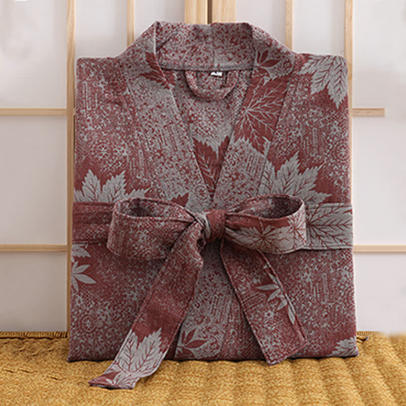 Peignoir kimono en gaze de coton imprimé feuilles d'érable