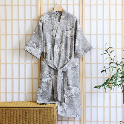 Peignoir kimono en gaze de coton imprimé feuilles d'érable