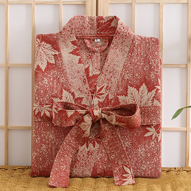 Peignoir kimono en gaze de coton imprimé feuilles d'érable